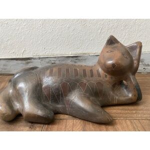 Manuel Felquerez Mexican Black Pottery Cat Sculpture